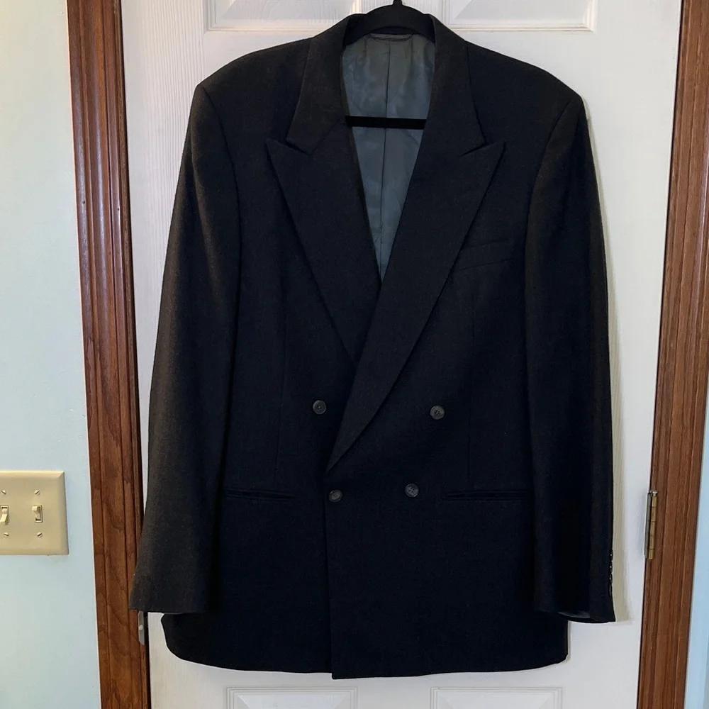 Vintage Christian Dior Monsieur Dark Gray Double Breasted Wool Blazer 42 Long